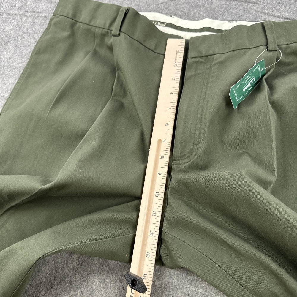 LL Bean Chino Pants Mens 42 Loden Army Green Pleated Standard Fit Unhemmed - Picture 11 of 15